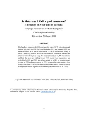 PDF Document Cover - Metaverse LAND Investment Analysis: The Critical Role of Unit of Account