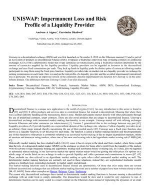 PDF Document Cover - Uniswap: Impermanent Loss and Risk Profile of Liquidity Providers